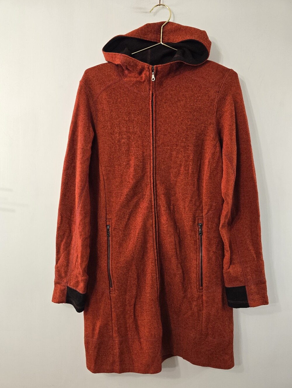 Ibex Pez Sweater Zip Cardigan Sweater Jacket Merino Wool Rust Brown Coatigan L